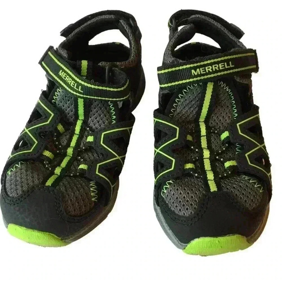 Merrell Sandals Kids Size 10 Medium Black & Lime - Picture 1 of 7
